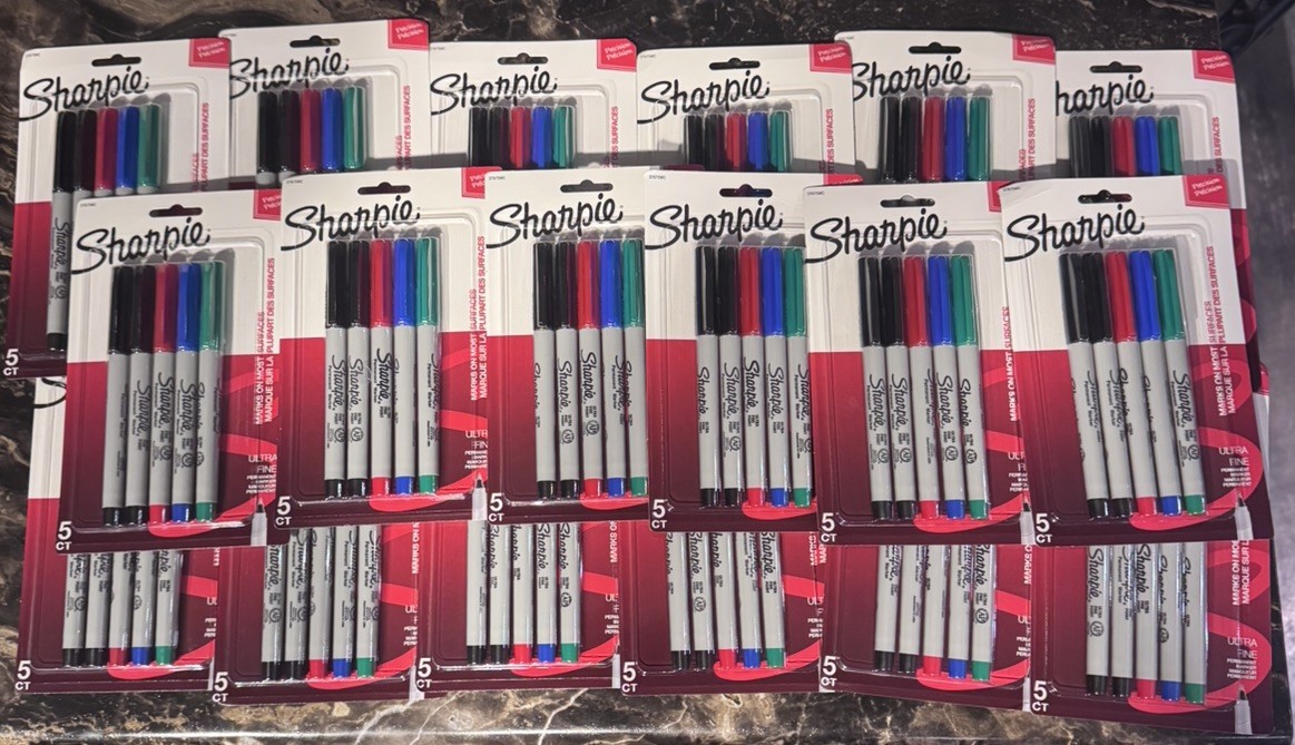 18 packs of 5 Sharpie Ultra Fine Permanent Markers, Assorted Colors, 90ct total