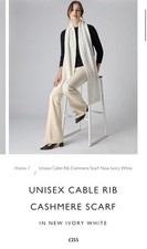 N. Peal Cashmere Cable Rib Unisex Scarf  Ivory  RRP £255