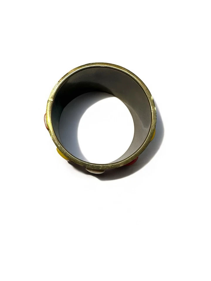 Vintage Brass & Lucite Bangle Bracelet -Orange, Yellow, White Retro Funky Design - Image 2 of 3