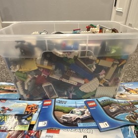 LEGO Bulk Lot with 30+ Manuals Mixed Assorted Pieces With Yellow Storage Brick!