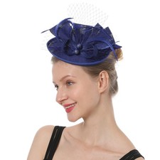 Fascinator Hat for Women, Feather Headband with Clip, One Size, Royal Blue-13