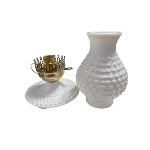 Milk Glass Table Lamp Hobnail Pattern WORKS Vintage 10.5" Tall