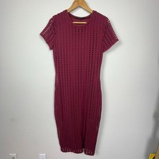 Kendall + Kylie Maroon Bodycon Maxi Shirt Dress M Open Dots Festival Soft Glam