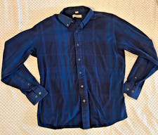 Burberry London Men  s Navy Dark Plaid Twill Button Down Large