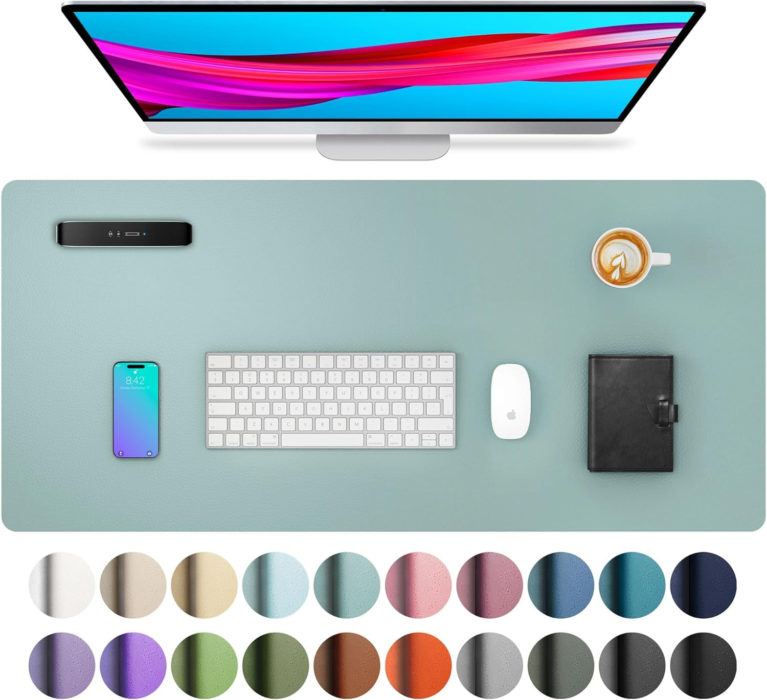 Sous-main en cuir et grand tapis de souris pour organiser un bureau de télétravail