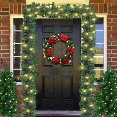 TKOOFN 18FT Christmas Garland With Lights Pre Lit For Door Wreath Stair Fireplace Xmas
