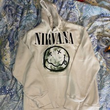 Nirvana Hoodie Mens L Beige , Smiley Face , Small Stains Unfortunately As/is