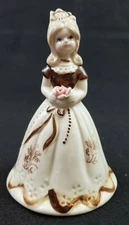 VINTAGE Porcelain Ceramic Southern "BELL" Woman Brown Dress Holding Rose 6"