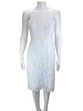 London Times, Women's Lace Halter Dress, White, Size 4