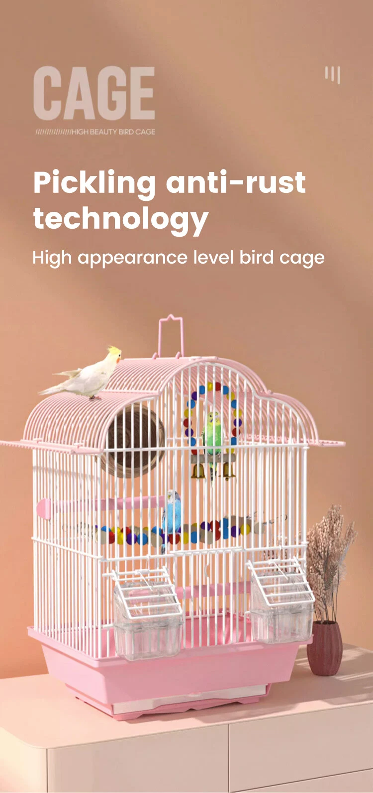 Pet Daily Kit Parrot Birdcage Stand Cage House Hanging with Food Cup Birds Nest