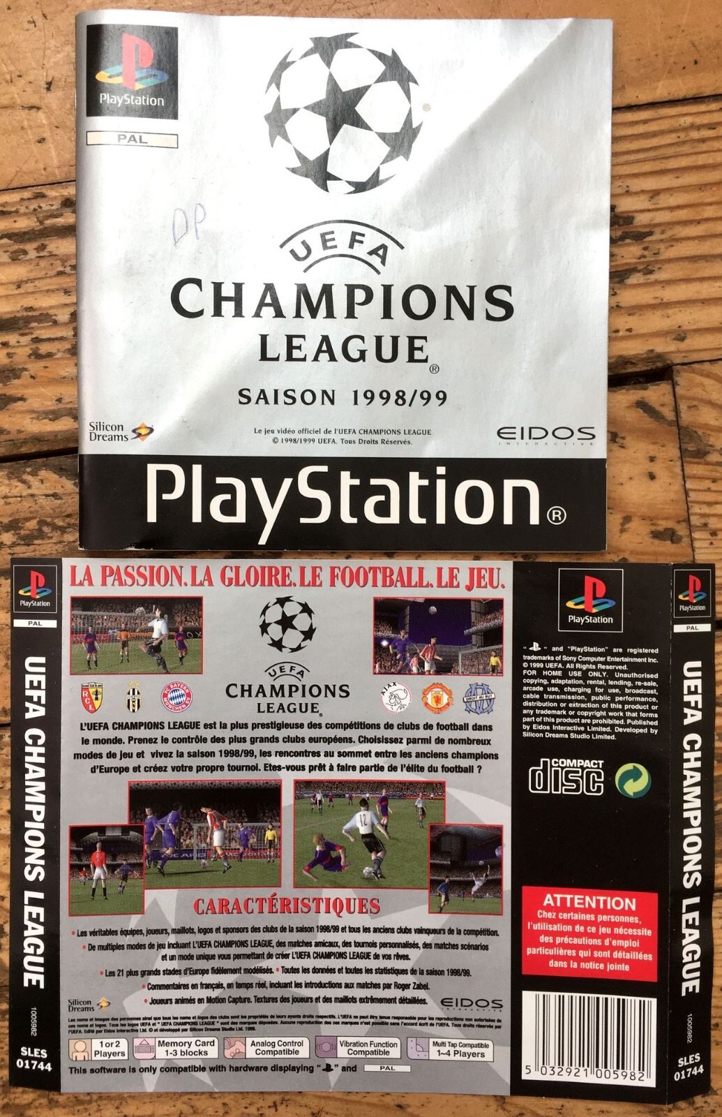 JAQUETTE ARRIÈRE & NOTICE UEFA CHAMPIONS LEAGUE SAISON 1998/99 PS1 PAL FR COVER