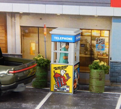 1/64 Diorama Display TELEPHONE BOOTH Retro Vintage City Scene Accessory