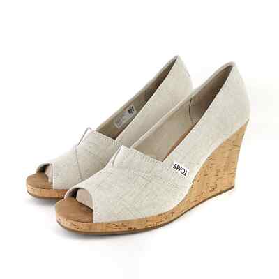 TOMS Classic Espadrille Wedge Natural Crosshatch Jacquard Women's