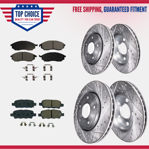 320mm Front 308mm Rear Drilled Rotor + Brake Pad for Nissan 350Z 370Z ...