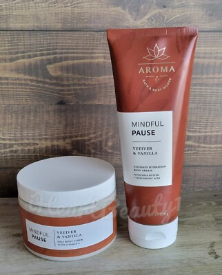 bath and body works vetiver & vanilla body cream and salt body scrub