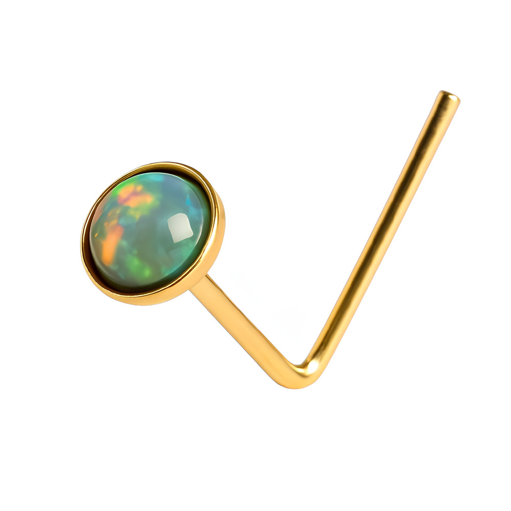 Opal Gold Nose Stud Green 9ct Gold 22g (0.6mm) 2.5mm L Bent Piercing Jewellery