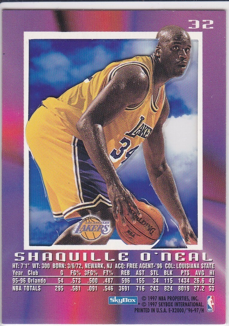 SHAQUILLE O'NEAL Shaq 1996/97 SKYBOX EX 2000 Basketball Card LOS