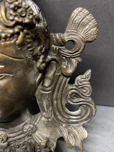 VTG Tibet Buddhism Bronze Tara Goddess Buddha Head Statue Pendant Wall Hanging - Picture 3 of 6