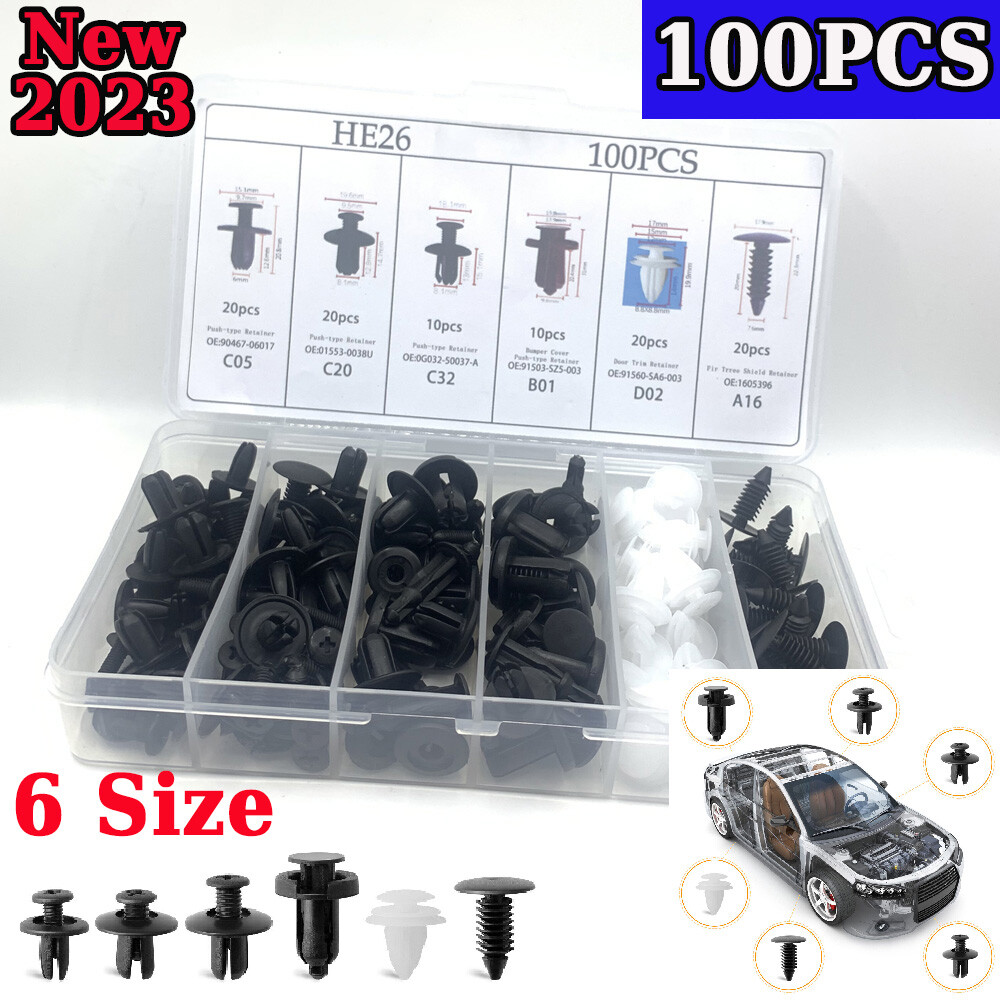 100pcs Car Body Bumper Rivet Retainer Trim Molding Push Pin Clip Assortment Kit