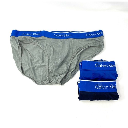 Calvin Klein 3-pack Flexible Stretch Hip Brief Blue Gray Logo, X-LARGE - Picture 1 of 3