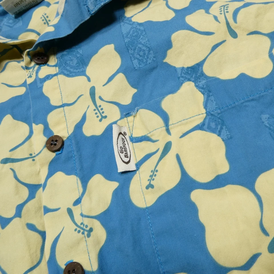 Camisa Hawaiana Go Barefoot Para Hombres XL Azul Algodón Manga Corta Abotonada EE. UU. Floral Foto 3 de 4