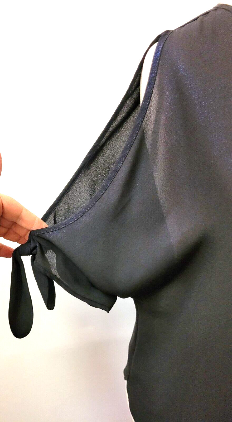 Blouse UK8 Black/Blue Sparkle Cold Shoulder Sleeves by Papaya Pre-Owned image 3