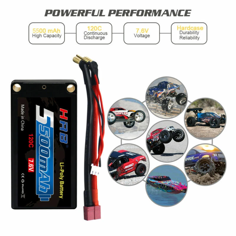 HRB 2pcs 7.6V 5500mAh 2S 120C Smart Race Hardcase T+XHR Shorty HV-LiPo Battery - Image 3 of 4