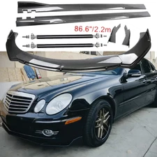 Carbon Fiber Front Bumper Lip Spoiler 86.6" Side Skirt Kit For Mercedes-Benz E