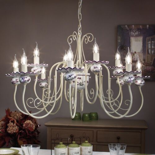 Chandelier Classic Wrought Iron And Ceramics Decorated by Hand 12 Lights FL-95