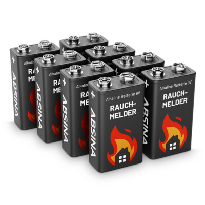 ABSINA 8x Rauchmelder Batterie 9V Block - Alkaline Batterien Blockbatterien