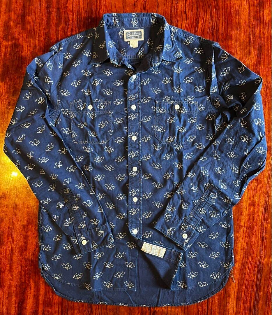 RRL RALPH LAUREN Men's INDIGO TWILL DOMINO SHIRT Width 53cm RRL RALPH LAUREN Men's INDIGO TWILL DOMINO SHIRT Width 53cm