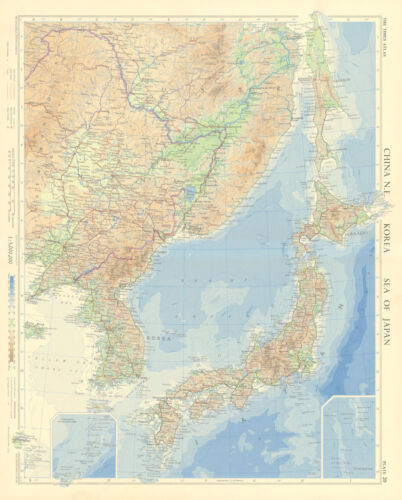 Północno-wschodnie Chiny Korea Japonia Rosyjski Daleki Wschód. Azja Północno-Wschodnia. TIMES 1958 mapa - Zdjęcie 1 z 1