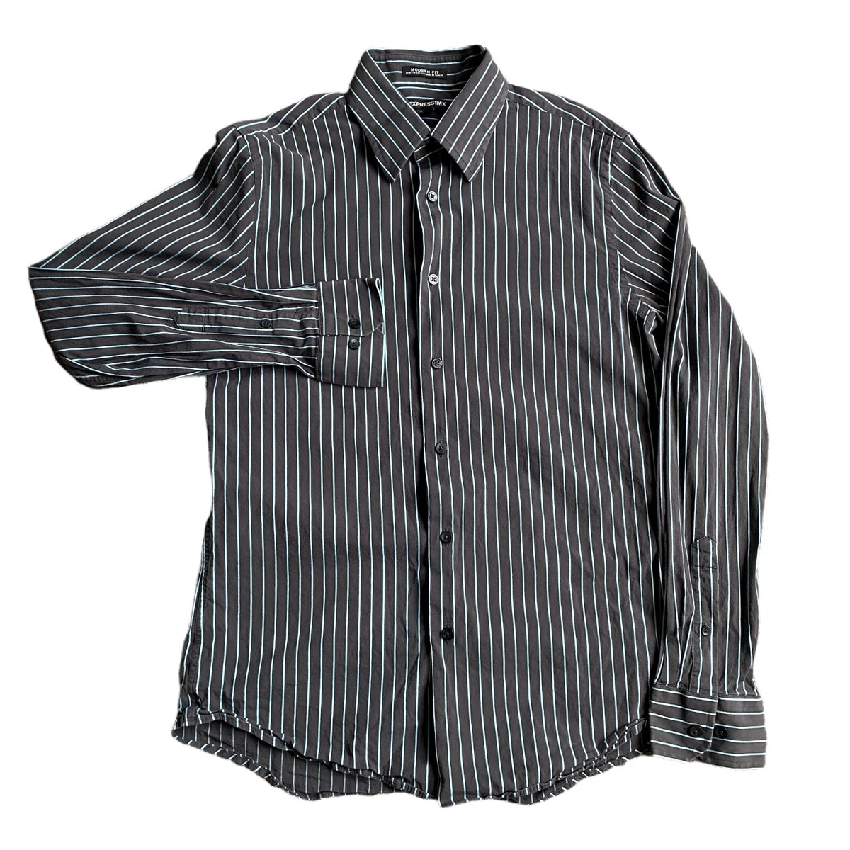 Express 1MX Shirt Adult Medium Gray Blue Striped Slim Modern Fit