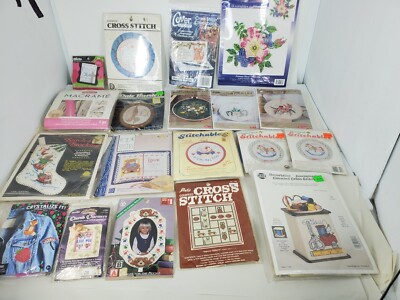 Lot of 19 Assorted Counted Cross Stitch Kits - New Pin Holder Book Cover Frames