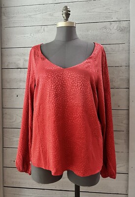 White House Black Market Red / Salmon Long Sleeve Shiny Snake Print- Size M