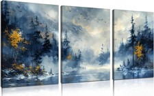 3pack Forest Wall Decor Blue Canvas Artwork for Living Room Home Office 12x16