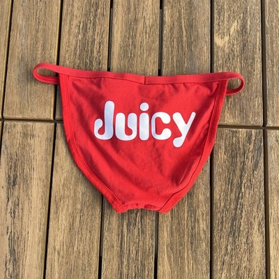 H.E.Arts Juicy Bum logo custom print Mens Red cotton bikini underwear size M L