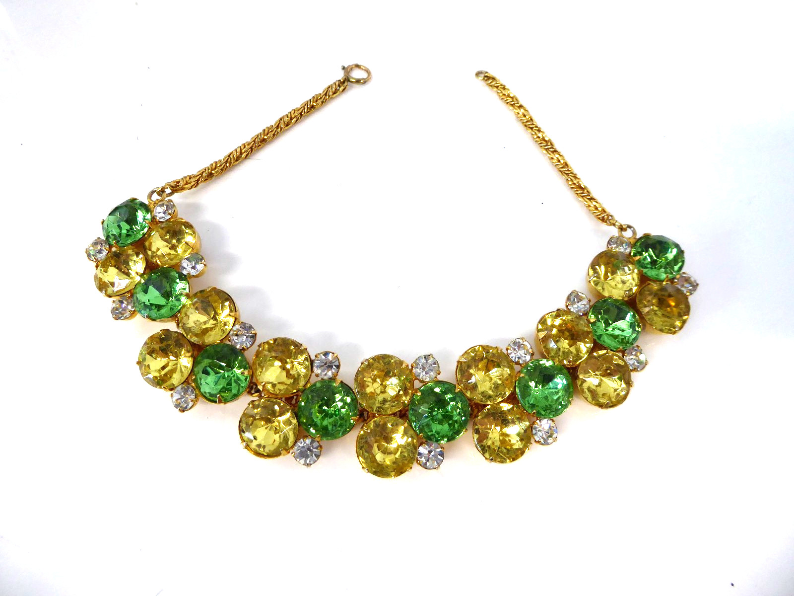 Large Statement Rhinestone Choker Yellow Green an… - image 2