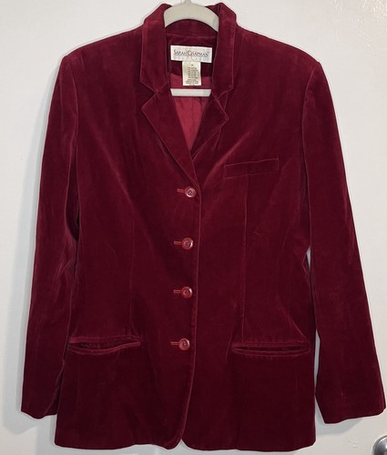 Vintage Sarah Chapman Dark Red Velvet Blazer Size 10