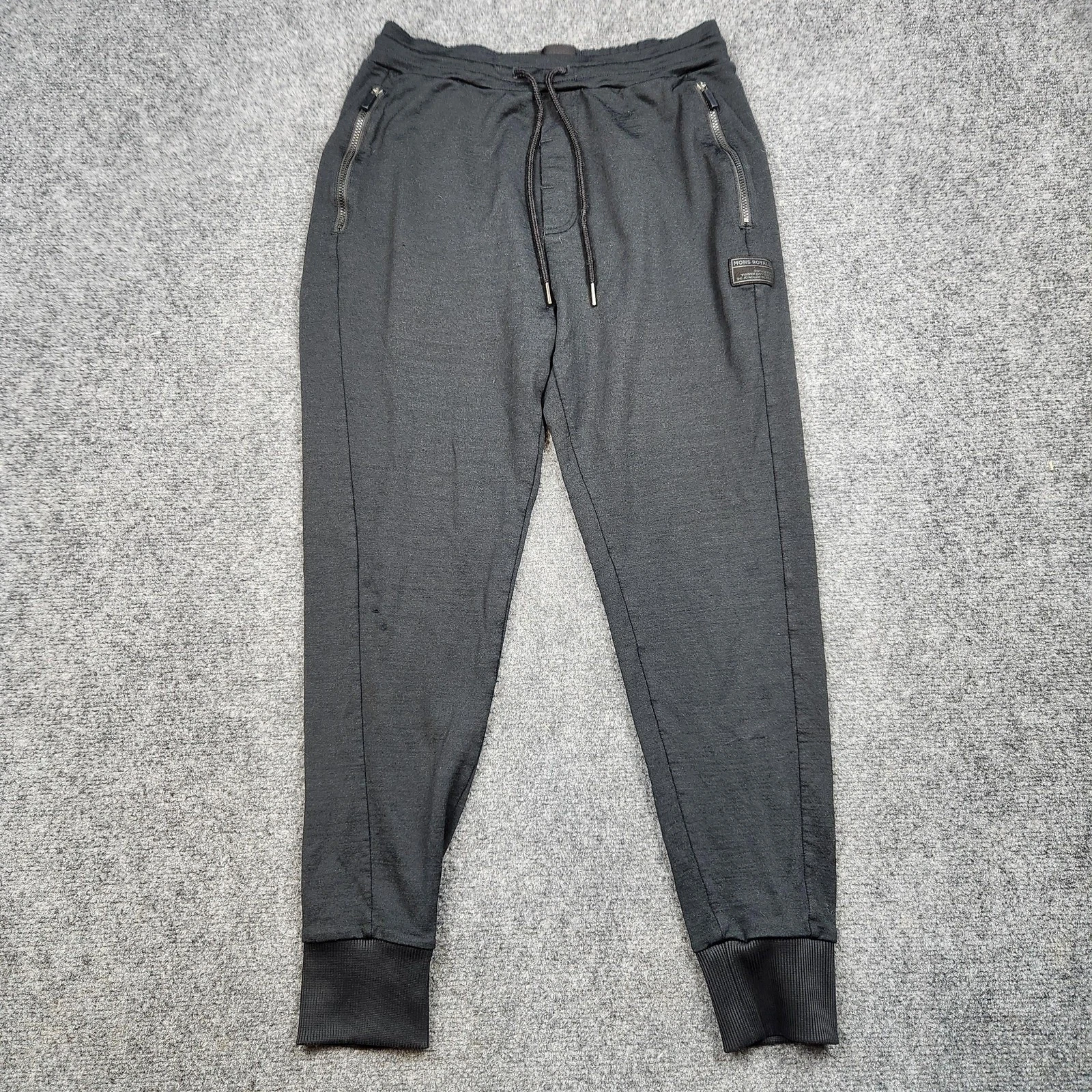 Mons Royale Merinor Pants Mens Small Black Base Layer Thermal Zip Pocket