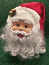 Vintage Rubber Face Hanging Santa Claus Head 12" Holiday Christmas Ornament Rare
