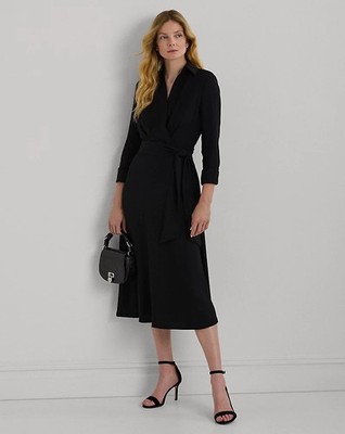 women's self-belt long-sleeve surplice georgette midi dress Ralph Lauren Self-belt Long-sleeve Surplice Georgette Midi Dress in Pink
