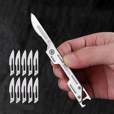 Mini EDC Folding Knife with 10 Blades Stainless Steel Pocket Knife Bottle Opener