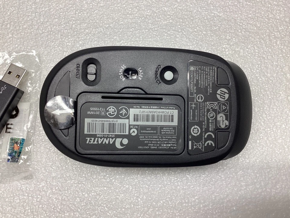 HP 2.4Ghz Wireless Mouse and Receiver Model Murffyul Laser Sensor PN# 674317-001 - Image 4 of 4