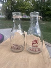 2 Vtg HICKORY HILLS DAIRY Glass MILK & BUTTERMILK Bottles