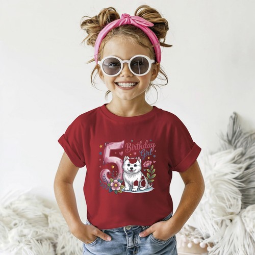 Personalised Kids Birthday T Shirt Samoyed Dog Any Age Girl Party Gift Tee - Picture 5 of 14