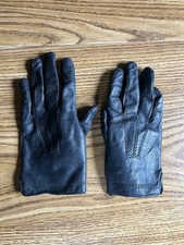 Vintage Black Genuine Leather Gloves, Fur Lined, Size S