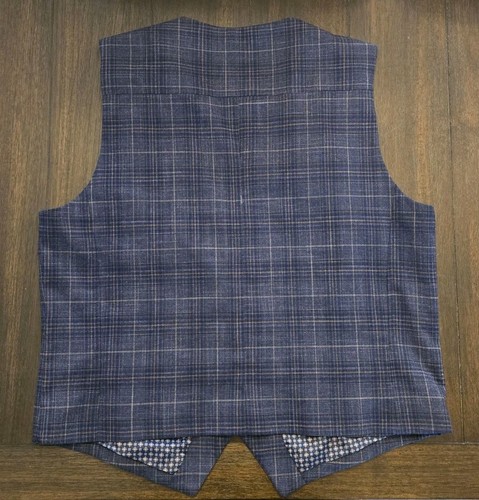 Murano Blue Plaid Tailored Men's Vest XL - Picture 6 of 6