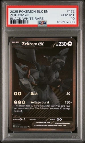 2025 POKEMON BLK EN-BLACK BOLT BLACK WHITE RARE #172 ZEKROM EX PSA 10