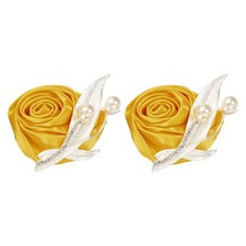 Gold Yellow Boutonnieres Men Women Artificial Groom Corsage Mount Pin 2 PCS